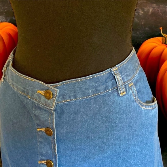 Woman Within Boho Denim Maxi Column Skirt Full Button Front Elastic Back Pocket… - Picture 11 of 11
